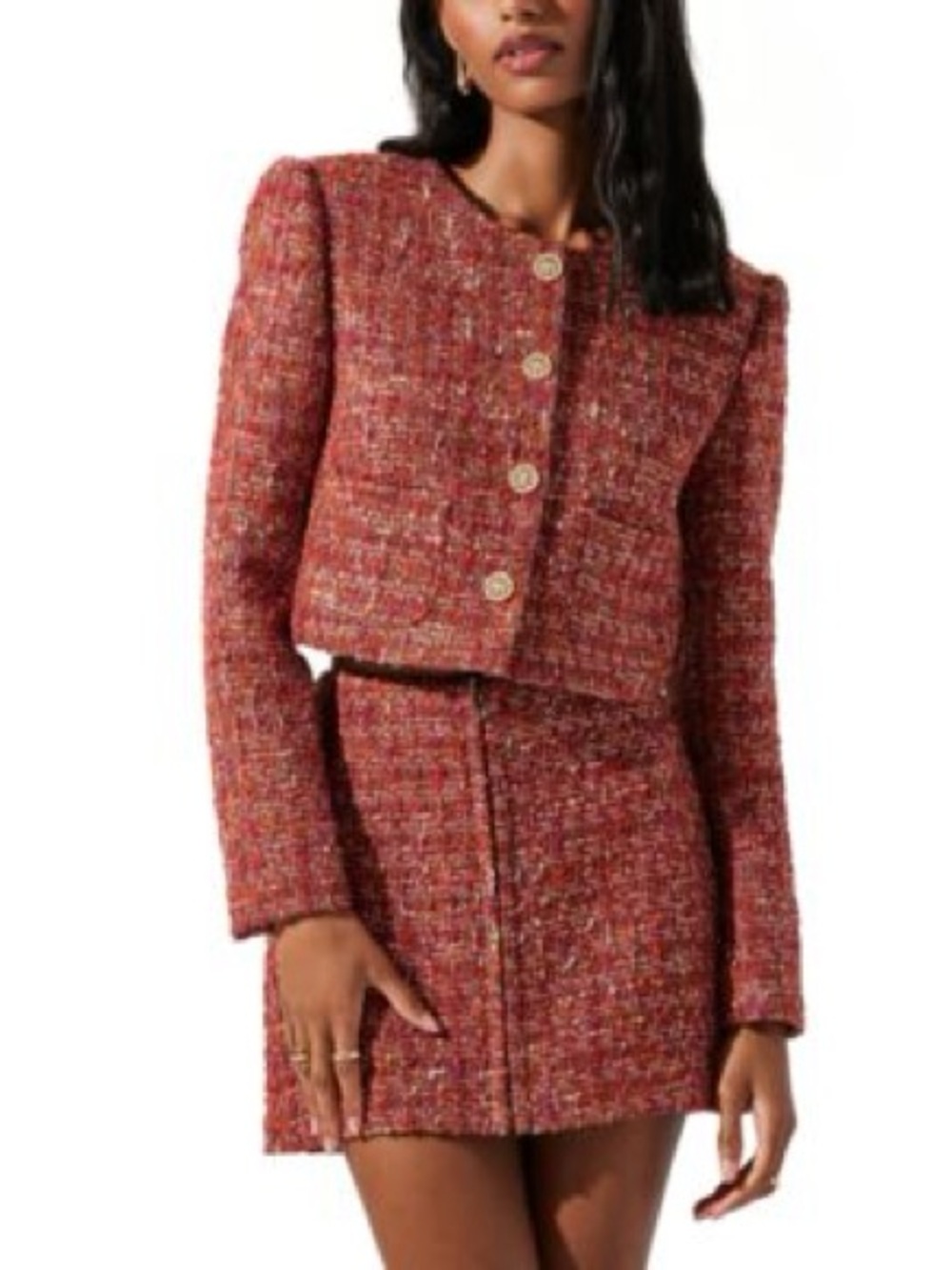 Astr Red Tweed Mini Skirt Set